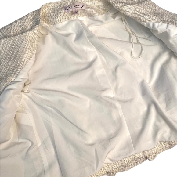 NANETTE LEPORE Ivory Tweed Ruffle Skirt Suit Set Blazer Preppy Metallic - Picture 10 of 12